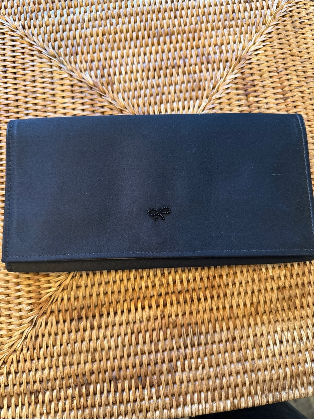 Black Clutch Wristlet with Beaded Bow Accent